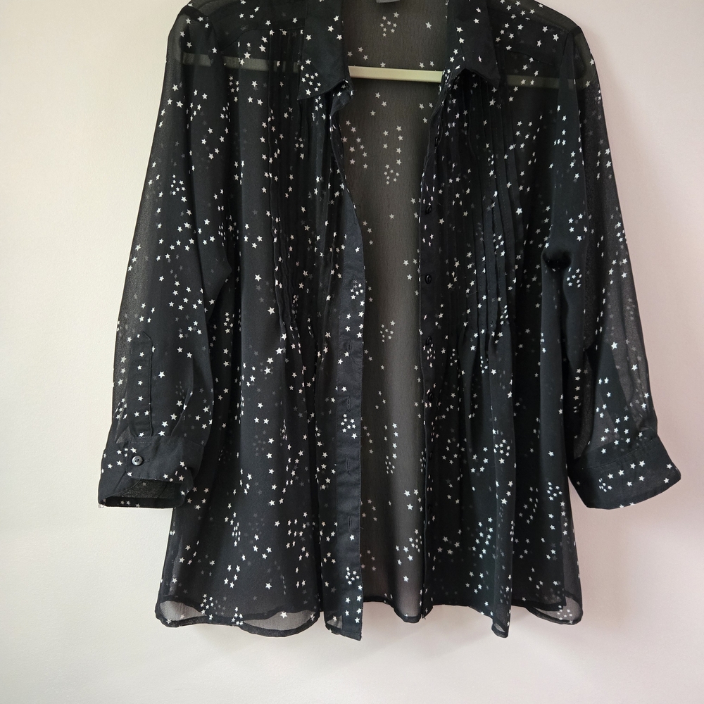 Chelsea & Theodore Black Sheer Blouse with White Star Pattern - Picture 2 of 6
